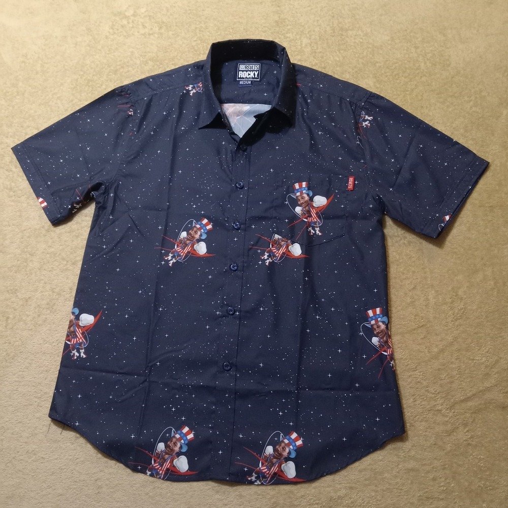 RSVLTS Rocky Apolo Creed Short Sleeve Button Up Shirt‎ Men's Medium Blue